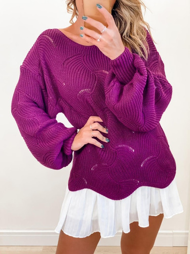 Imagem 2 de 2 de Blusa Roupas Femininas Max Pull Tricot Tricô Ondas Punho Nov
