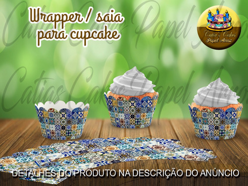  50 Wrappers Saia Para Mini Cupcakes Azulejo Português