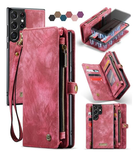 Funda Cartera Para Galaxy S23 Ultra Rojo 6.8 PuLG Piel Si -2