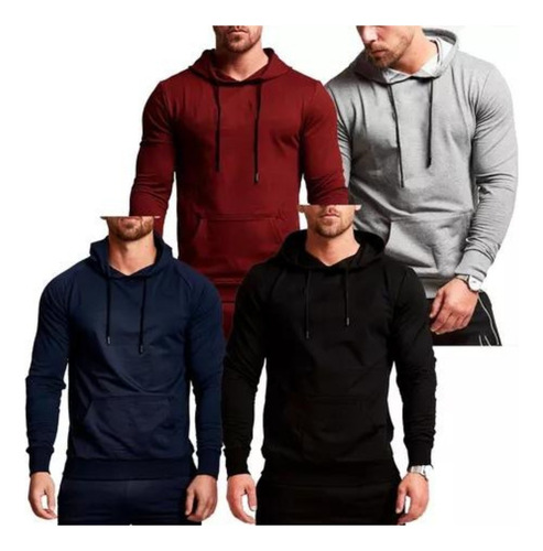 Imagen 1 de 9 de Pack X4 Buzo Canguro Capucha Hombre Slim Fit Hoodie Camperas
