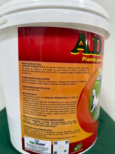 Adecav Ade + B12 + Calcio E Probiótico - Balde Premix 5 Kg