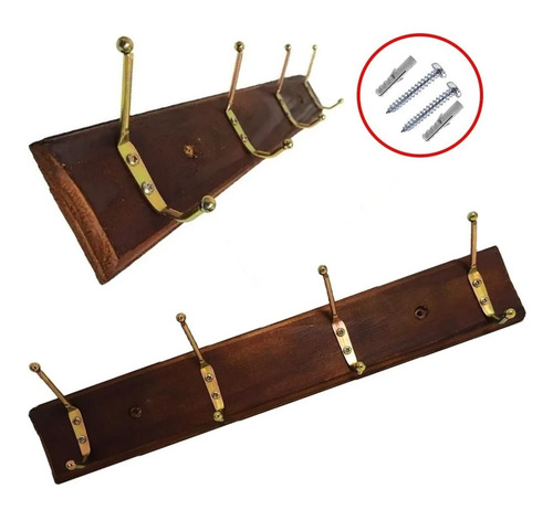 Imagen 1 de 6 de Perchero Madera X4 Ganchos Pared Silmar