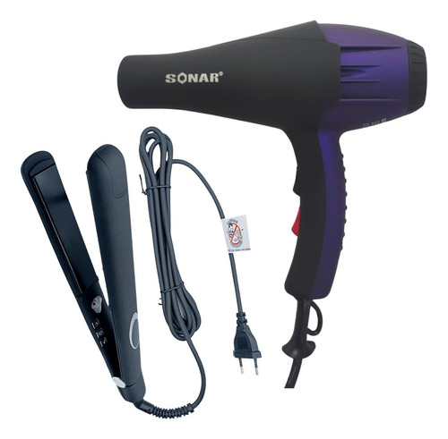 Kit Secador E Chapinha Profissional Potente Chapa Prancha Cor Roxo Com Preto 110v