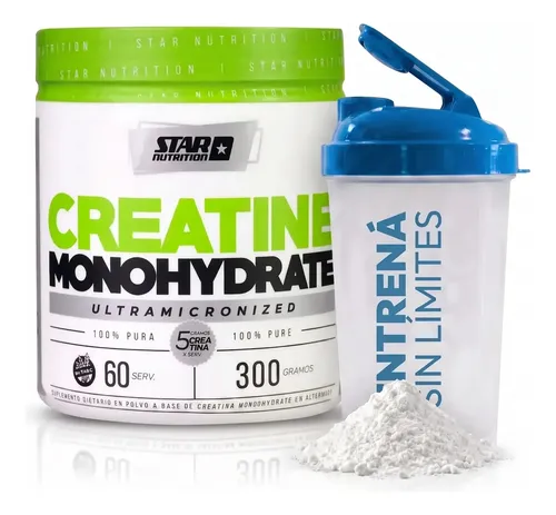 Creatina Monohidratada Star Nutrition 300 G Sin Sabor + Vaso Shaker