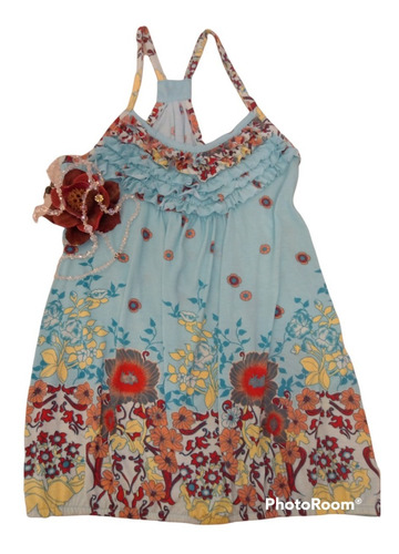 Musculosa Cian Con Flores Estilo Bombe  T M Grande  O L