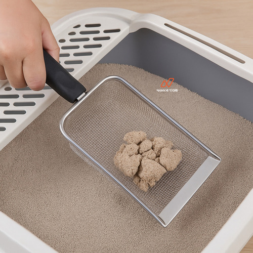 Pá Higiênica Para Gatos Em Aço Inox Com Malha De 2,8 Mm Ideal Para Areia Granulada Namave