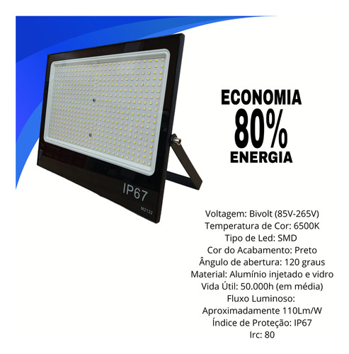 Kit 10 Refletores Slim Led Smd 1200w Bivolt 110v/220v Ip67