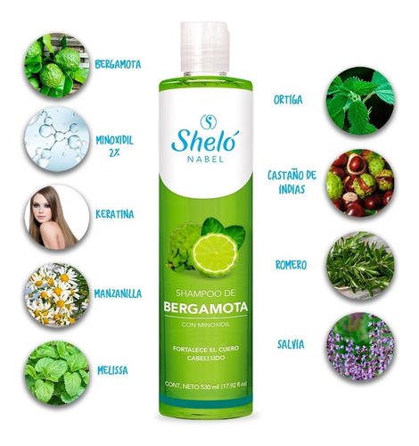 Imagen 2 de 8 de Shampoo Bergamota Crecimiento Cabello Alopecia Anticaída