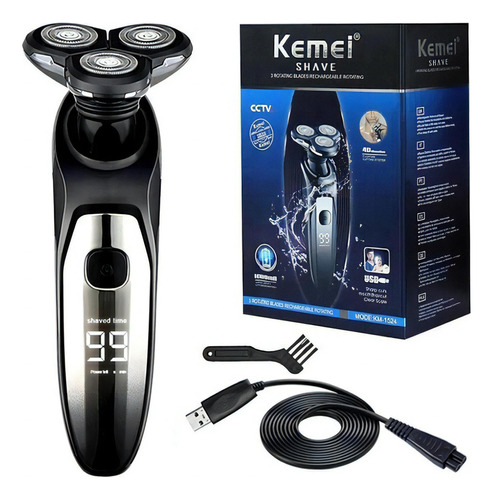 Barbeador Eletrico Kemei Km-1524 Display Digital Bateria