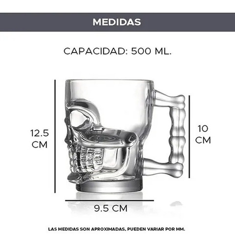 Imagen 4 de 4 de Tarros Para Cerveza De Vidrio Diseño Cráneo Capacidad 500 Ml