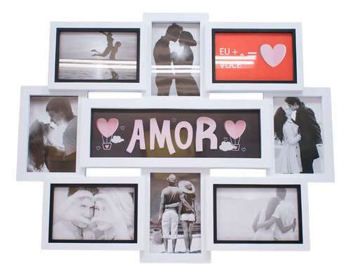 Multi Porta Retratos Amor Para Oito Fotos 10x15 Cm Cor Branco