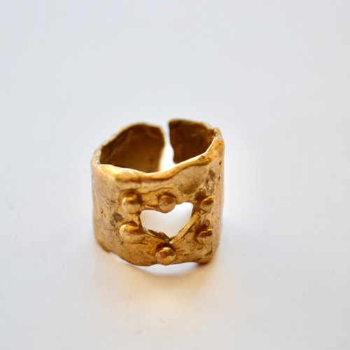 Imagen 3 de 7 de Anillo Organico Abierto Corazon, Texturas, Macizo Bronce