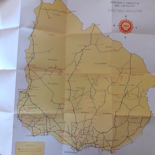 Antiguo Mapa De Rutas De Shell ( Uruguay )