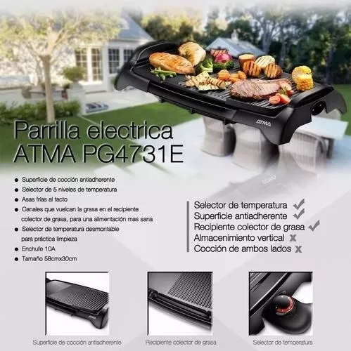 Atma - Parrilla eléctrica Atma grill antiadherente 2390W