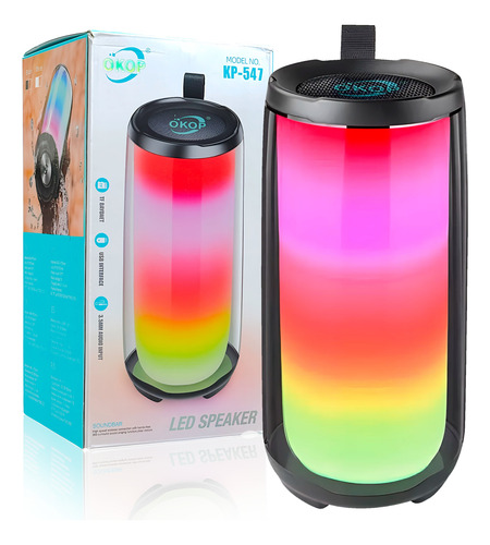 Bocina Bluetooth Portátil Luz Led Impermeable Super Bass Negro