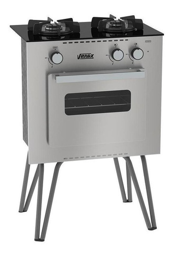 Cocina Venax Mini Cook a gas 2 hornallas  inox puerta con visor 22L