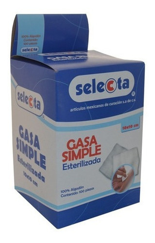 Gasa Estéril Marca Selecta De 8 Capas De 10 X 10 Cm Caja Con 100 Piezas En Sobres Individuales, Tejida De Alta Absorción