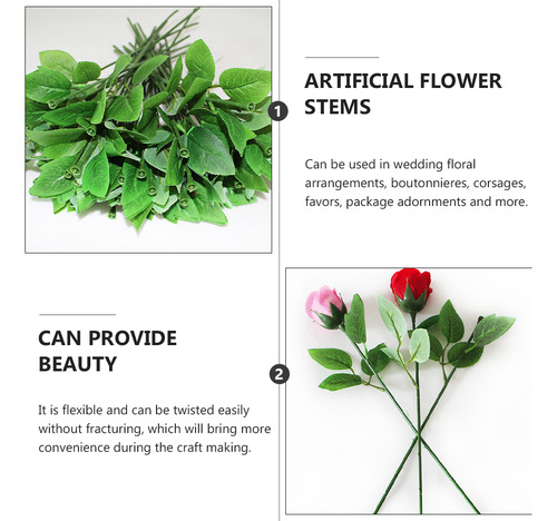 Hojas Para Flores Eternas, Tallo De Rosa Artificial, 40 Unid