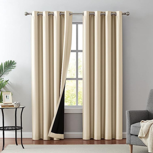 Cortinas Opacas Beige 96 Pulgadas Largo Para Dormitorio Term