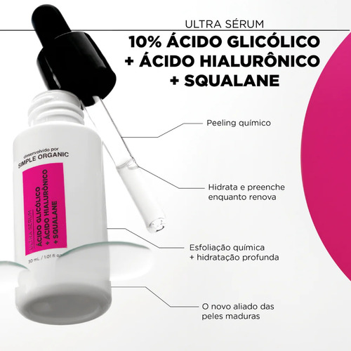 Ultra Serum Acido Glicolico + Hialuronico + Squalane 30ml