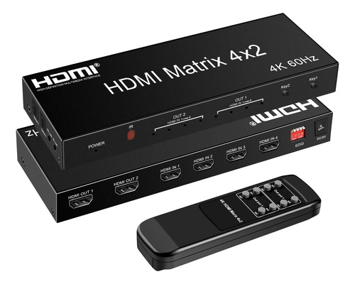 Ferrisa Matriz Hdmi 4x2 Divisor Interruptor 4k 60 Hz 4 Ir +