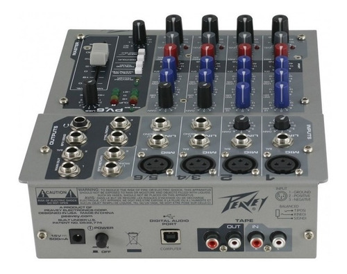 Imagen 3 de 5 de Consola Mixer Peavey Pv-6 Usb 6 Ch Cuerpo Metálico 4 Mic In