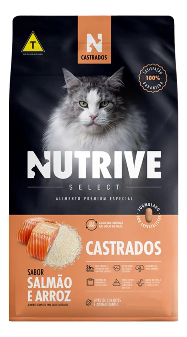 Nutrive Ração Gatos Select Castrados Salmão E Arroz 10,1kg