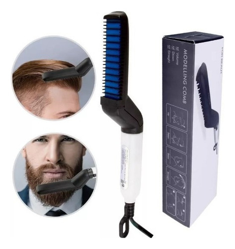 Kit 2 Pente Escova Elétrica Alisador Barba Cabelo Masculino