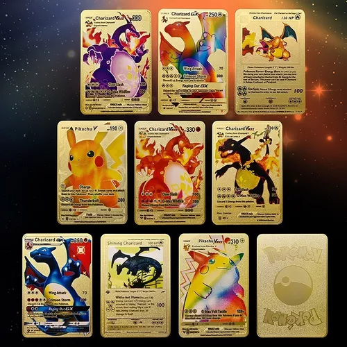 Kit 54 Cartas Cartinha de Pokemon Inglês Dourada Brilhante Vmax Gx