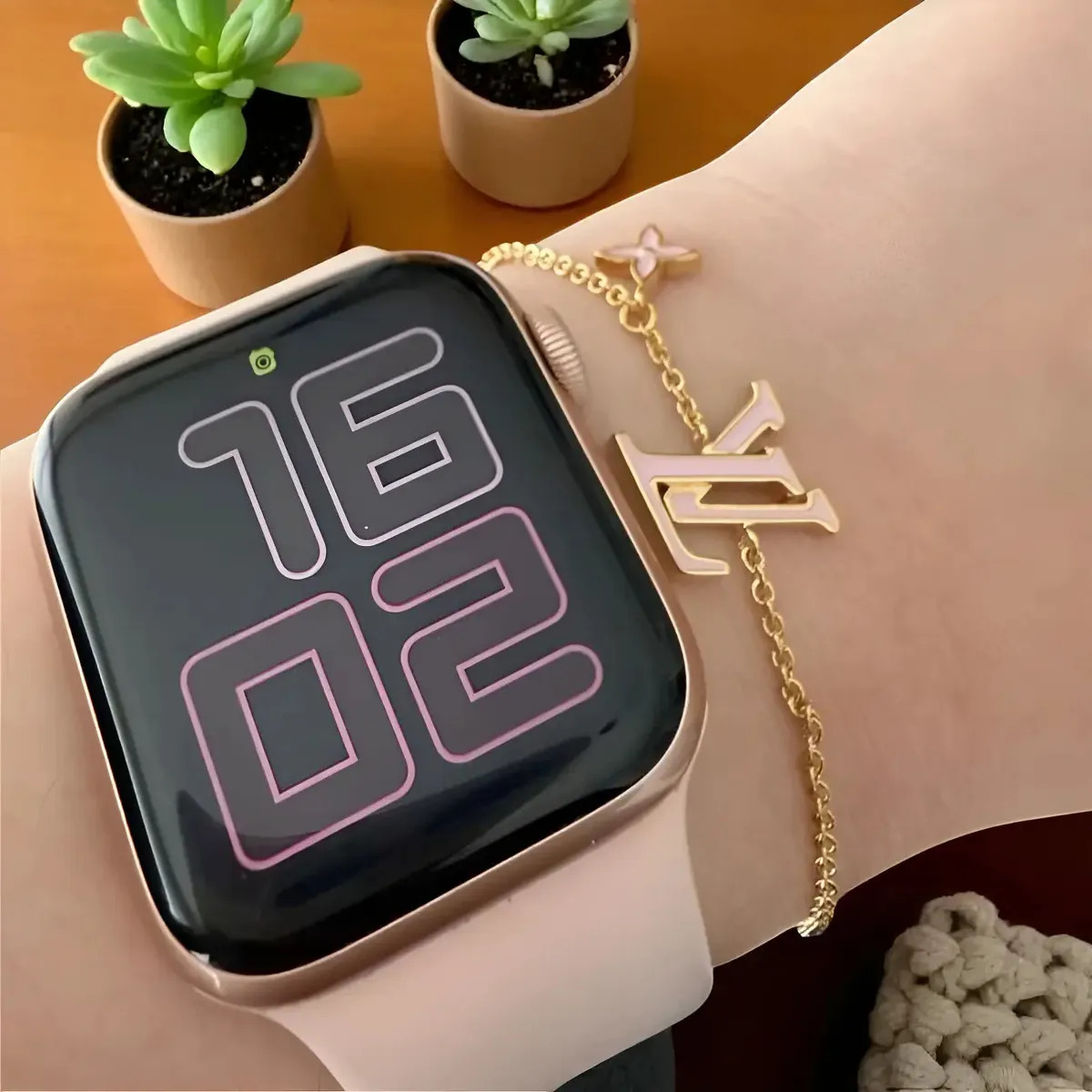 Smartwatch S10 Pro Serie 10 Microwear Chat Gpt Nfc Caixa Dourado Pulseira Rosa Bisel Dourado Desenho Da Pulseira Mesh