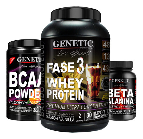 N°1 Energia Proteina Fase 3 Bcaa Powder Beta Alanina Genetic