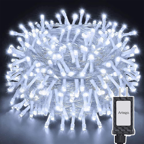Luces Serie 200 Led Color Luz Blanca Color Cable Transparente Artego Interior Exterior Decoración Navidad Árbol Navidad Eventos Bodas Led Christmas String Lights Waterproof 8 Modos Uso Temporizador