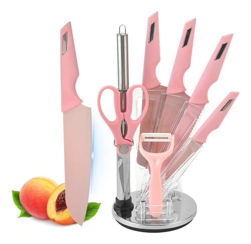 Juego De Cuchillos De Cocina, 8 Piezas, Color Rosa, Ultra Af