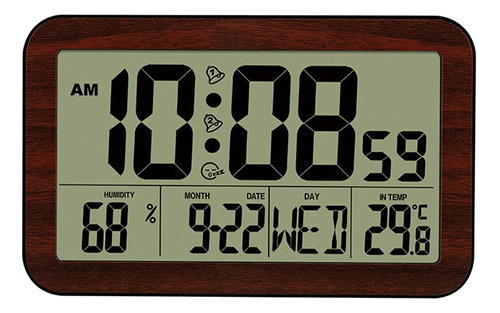 Reloj Despertador Digital Grande De Madera Oscura, 20,1 X 12