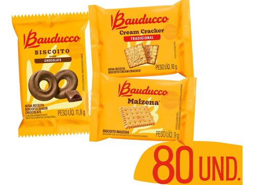 Kit Biscoito Bauducco Sache Choco+maize+cream Cracker 80un