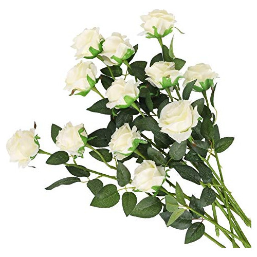 Kisflower 12pcs Rosas Flores Artificiales Flores De Tallo Ún