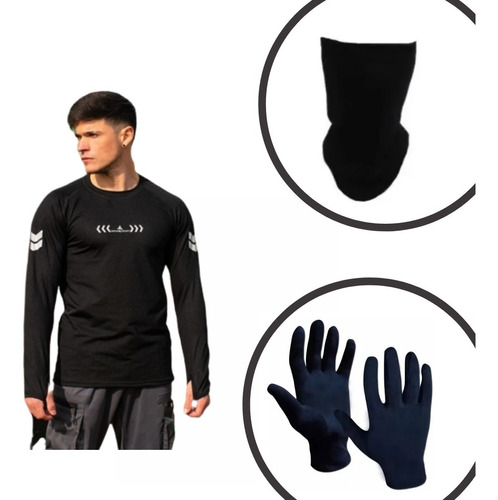 Combo! Camiseta Termica Reflectiva+ Cuello Y Guantes Termico