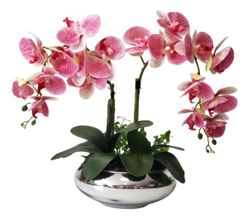 Arranjo De Orquídeas Artificiais 2 Flores Vaso Montado | Frete grátis