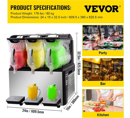 Slushy Machine, 10l* 3 Tanque Slushie Máquina Para El Hogar,