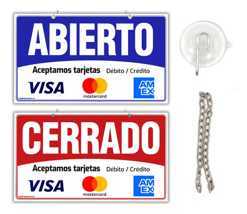 Letrero Abierto Cerrado Tarjetas Visa Mastercard Amex C/cade