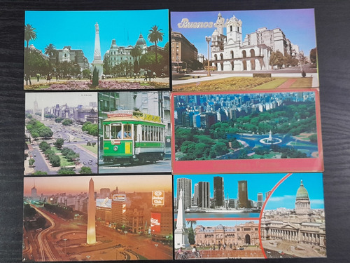 Postal Buenos Aires Lote X 6 Tranvía Plaza De Mayo Obelisco (Usado)