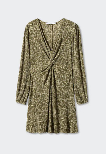 Vestido Mango Corto Estampado Nudo