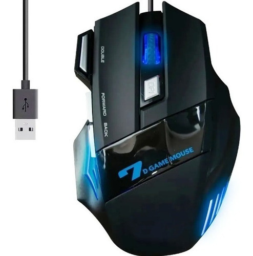 Mouse Gamer Luces Led Optico  7d Usb 6 Botones Ergonómico Color Negro