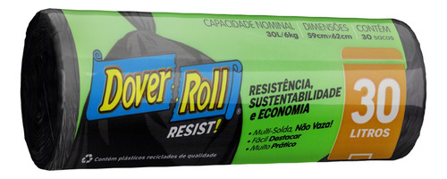 Saco para Lixo Preto 30l Dover Roll Resist 30 Unidades