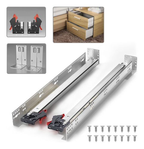 1 Par Corredera Cajon Cierre Suave Montaje Para Inferior 9