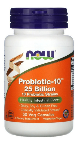 Now Foods Probiotic 10, 25 Billion, 50 Vegcaps Sin sabor