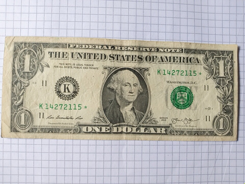 Billete De 1 Dólar De Reposición 2013 Serie K (Usado)