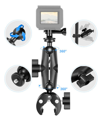 Base Tubular Tipo Ram Grande Pinza Compatible Gopro Insta360