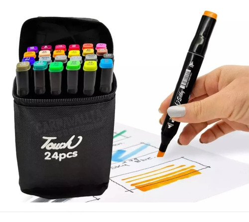 Paquete De 24 Plumones A Base De Alcohol Punta Doble Midnight Black