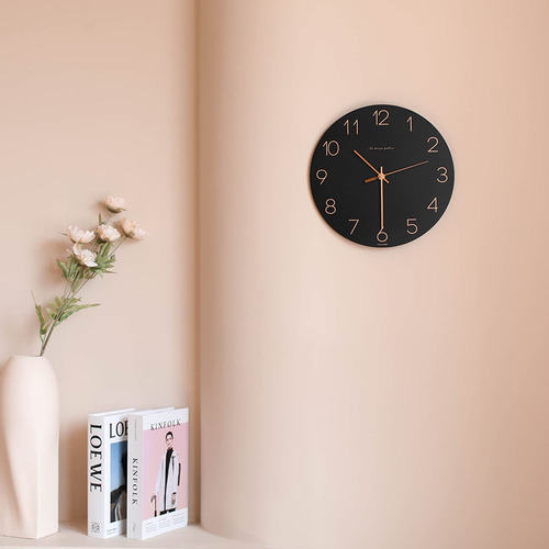 Reloj De Pared Mooas Flatwood Negro De 30 Cm Que No Hace Tic